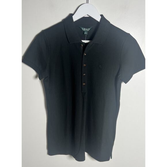 Polo Ralph Lauren Women’s Slim Fit M Stretchy Mesh Polo Shirt Black Pony NEW - Picture 1 of 9